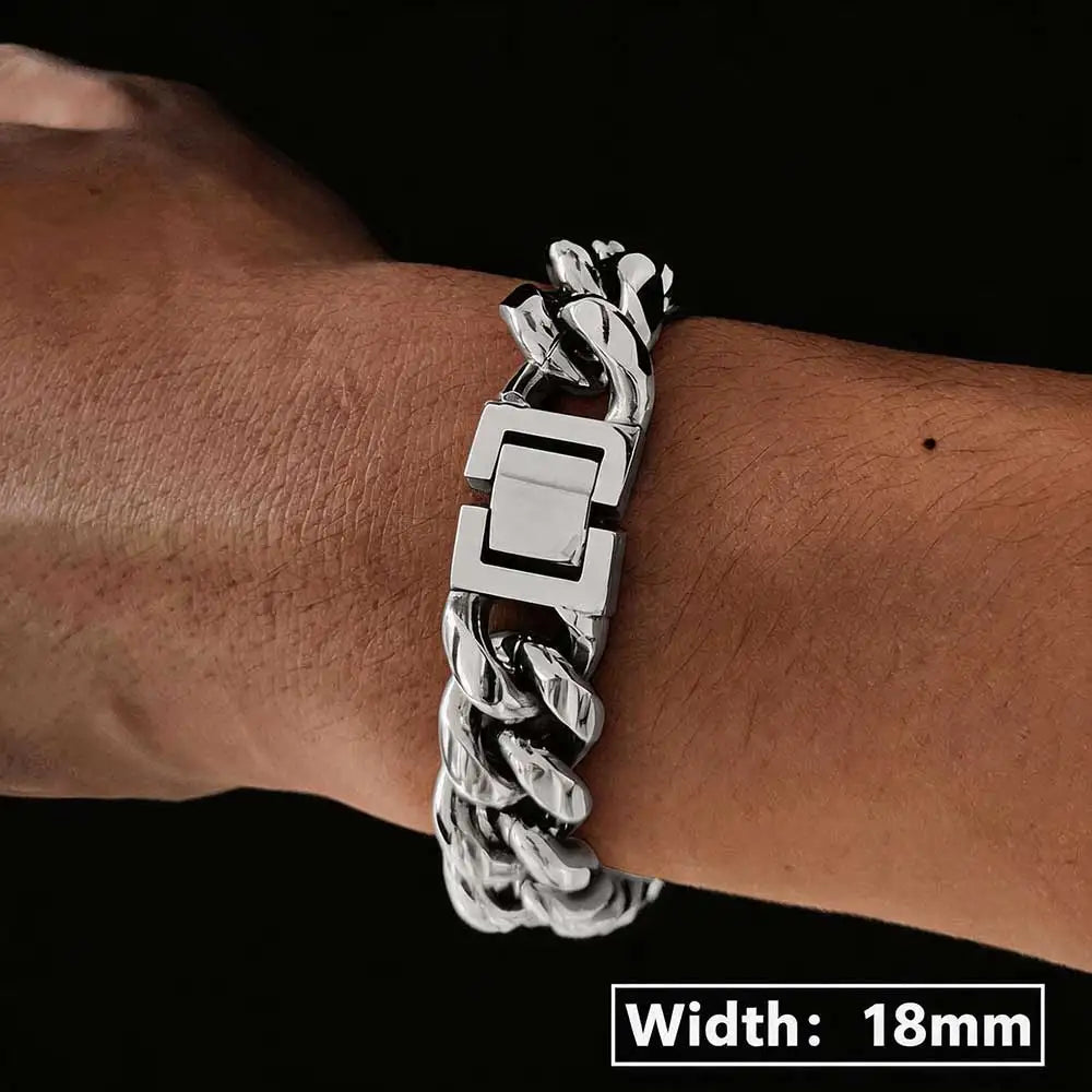 14/16/18mm Stainless Steel Cuban Link Bracelet Men Gold Silver Plated Hip Hop Chunky Chain Wristband Jewelry Gift
