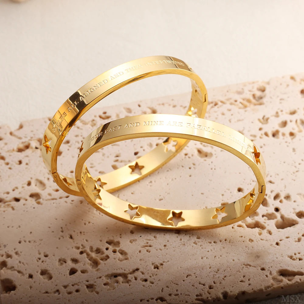 JOVO LOVE Fashion Hollow Stars and Carve Bangle STARS ALL ALIGNED BRACELET SET Stainless Steel Waterproof Jewelry for Women 2025