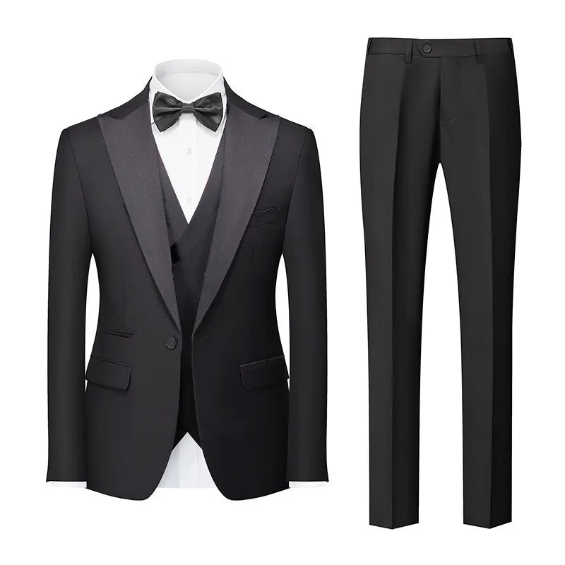 Casual Slim Fit Wedding Groomsmen Business Suit Three Piece Set Cotton Blend Polyester Fiber Single Button Summer Fashion