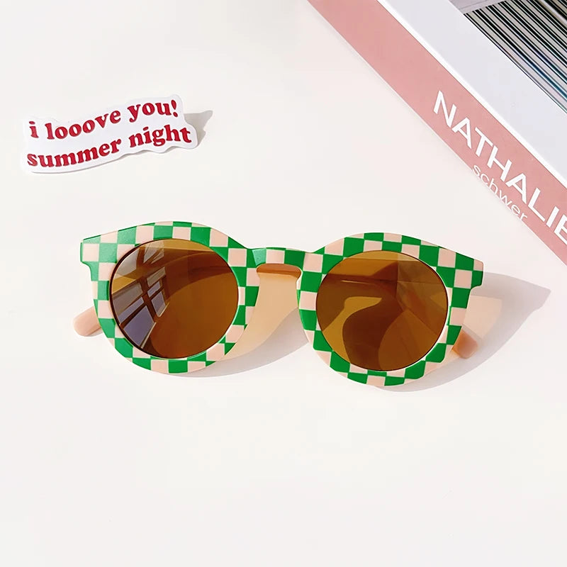 New Children Cute Checker Panel Color Round UV400 Sunglasses Baby Girls Outdoor Sun Protection Sunglasses Kid Sun Glasses