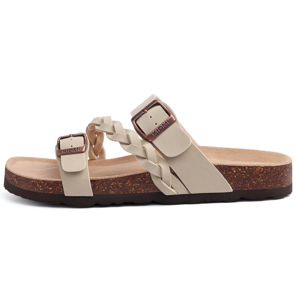 Shevalues Leisure Women's Cork Footbed Sandals With Arch Support Slip-On Brand Lady Sandals With Double Buckle Summer New Sandal