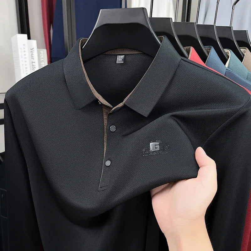 2026 Men's Business Casual Short Sleeved Shirt with Badge Solid Color Polo Shirt Fashionable Comfortable Versatile Top