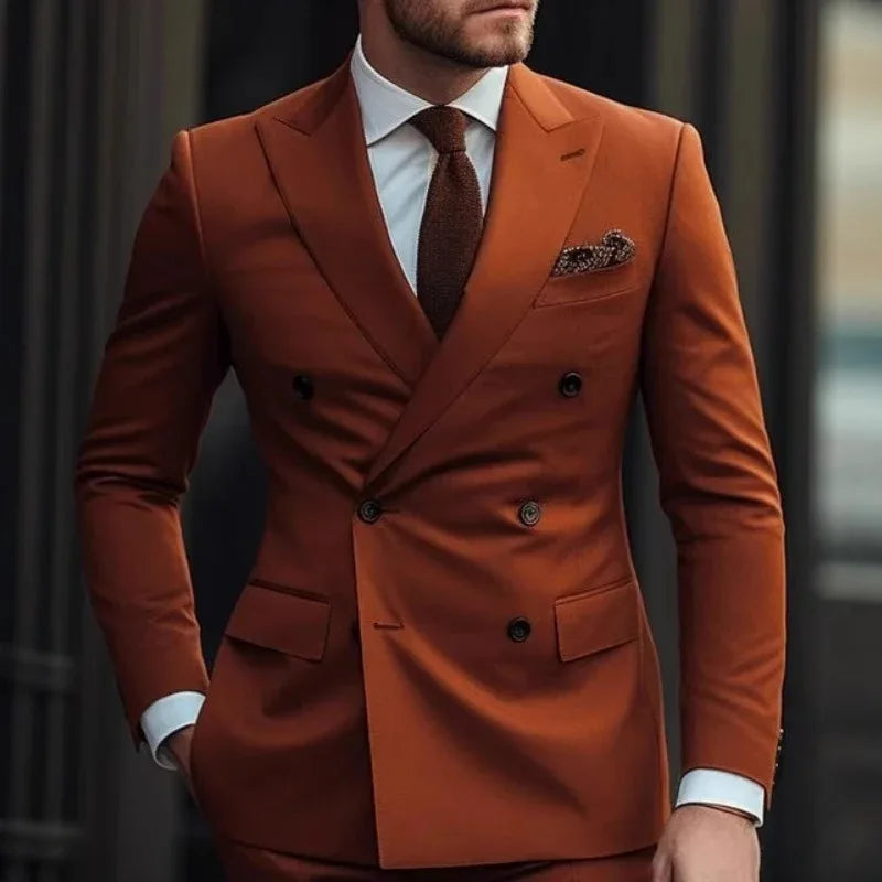 Casual British Style Two-Piece Suit Wedding Groomsmen Hosts Formal Dress Men's Fashion Urban Summer Single Button Pure Color