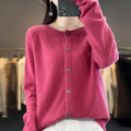 Fashion Women 100% Merino Wool Cardigans Cashmere Sweater Autumn Winter O-neck Long Sleeve Knitwear Female Basic Clothing Tops