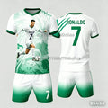 Summer gradient printed football superstar # Cristiano Ronaldo No.7# themed jersey training quick drying set familyMatching、kids