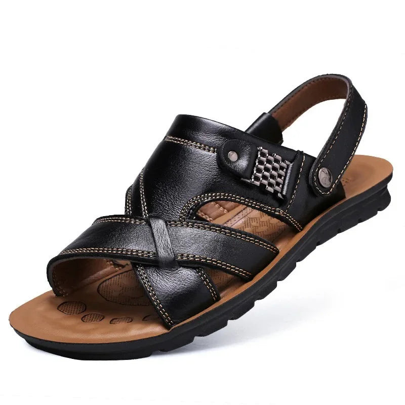 Men Leather Sandals 2026 New Summer Classic Men Shoes Slippers Soft Sandals Men Roman Comfortable Walking Footwear Big Size 48
