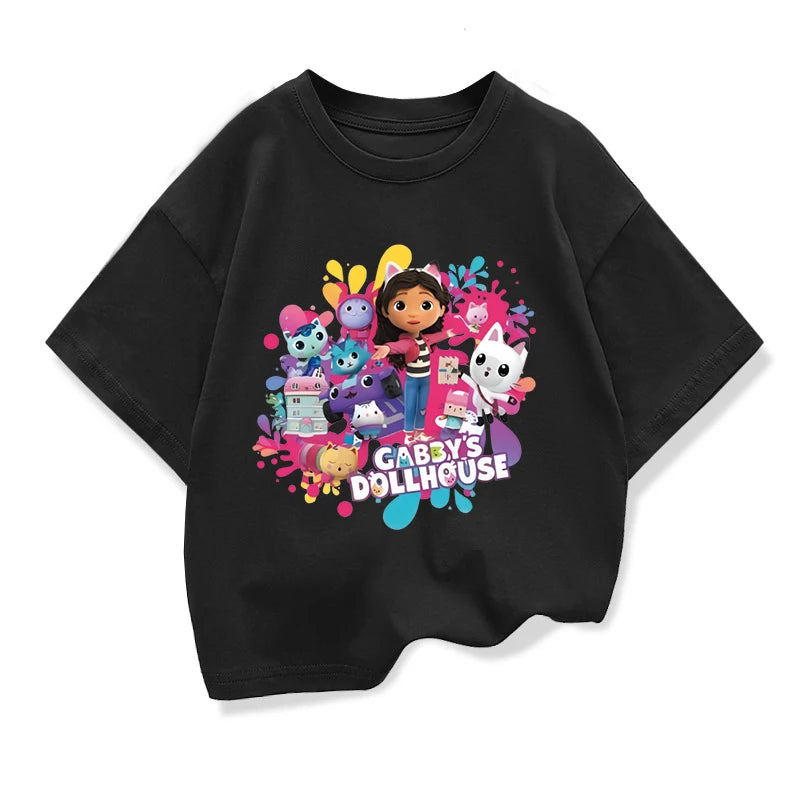Summer Tee Girls Short Sleeve Tops Kawaii Gabbys Dollhouse T-shirt for Baby Girls Gabby Cats T Shirts Kids  Children Clothing