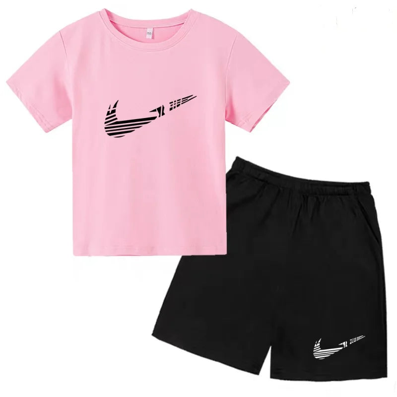 Children Clothes T-shirt Fashion Short-Sleeved+Shorts Summer Boy Girl Toddler 3-12Years Casual Sports Brand Jogging O-collar Set