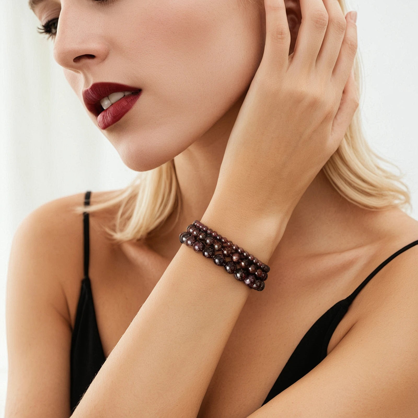 Natural Garnet Stone Bracelet 4 6 8mm Round Beaded Bracelets Healing Reiki Spiritual Gems Bracelet with Card for Women Men