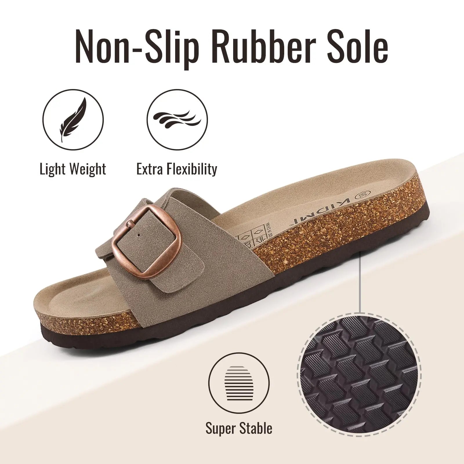 Bebealy Women's Suede Cork Sandals with Arch Support Soft Cork Footbed Slippers Summer Beach Slides Lady Genuine Clogs Slippers