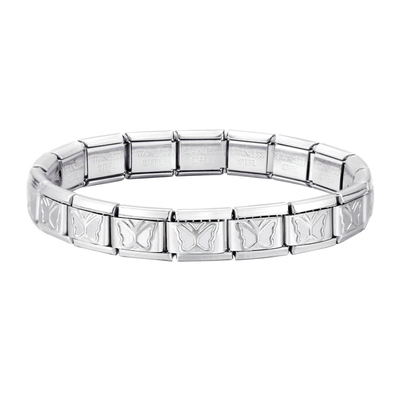 Fashion Stainless Steel Italian Elastic Charm Bracelet 9mm Width Bracelet Bangle Simple Design Girls Men Women DIY Jewelry Gifts