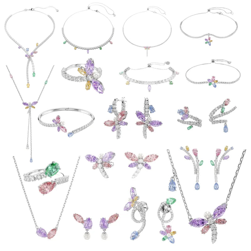 2026 New High Quality Dragonfly Necklace Earrings Crystal Jewelry Set Women Wear Rings Bracelets Enchanting Jewelry