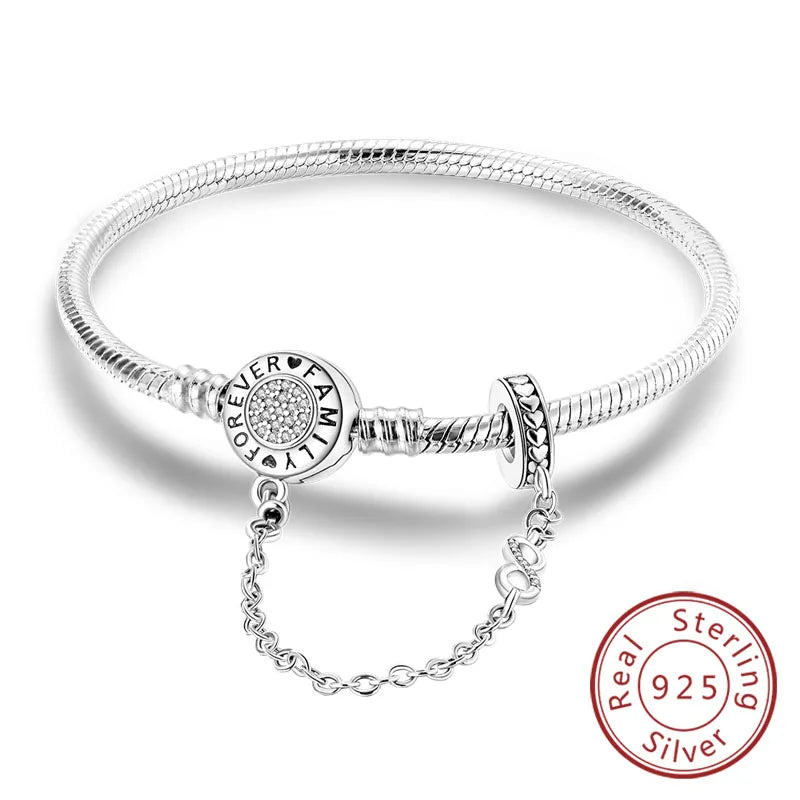 Bracelet 17-20CM Love Heart Original 925 Sterling Silver Charm Bracelet Pave Zirconia Bracelet for Women DIY Charm Jewelry Gifts