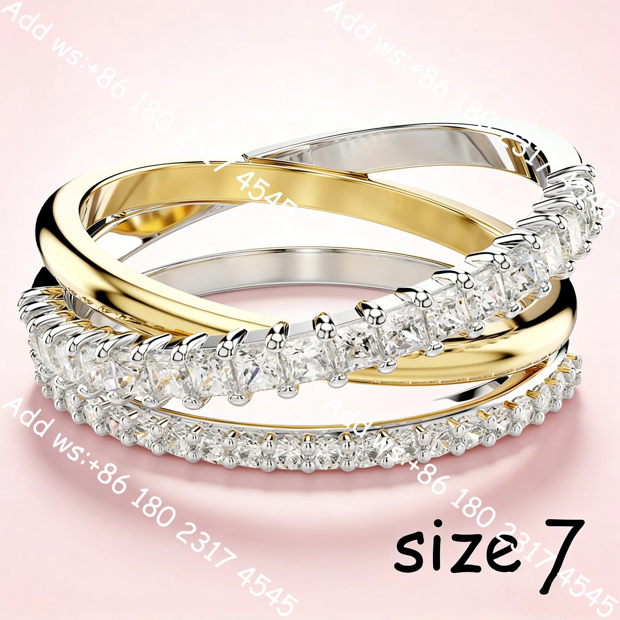 Luxury Intertwined Line Cubic Zirconia Bicolor Jewelry,Necklace Earrings Bracelet Ring Set,Exquisite Elegant
