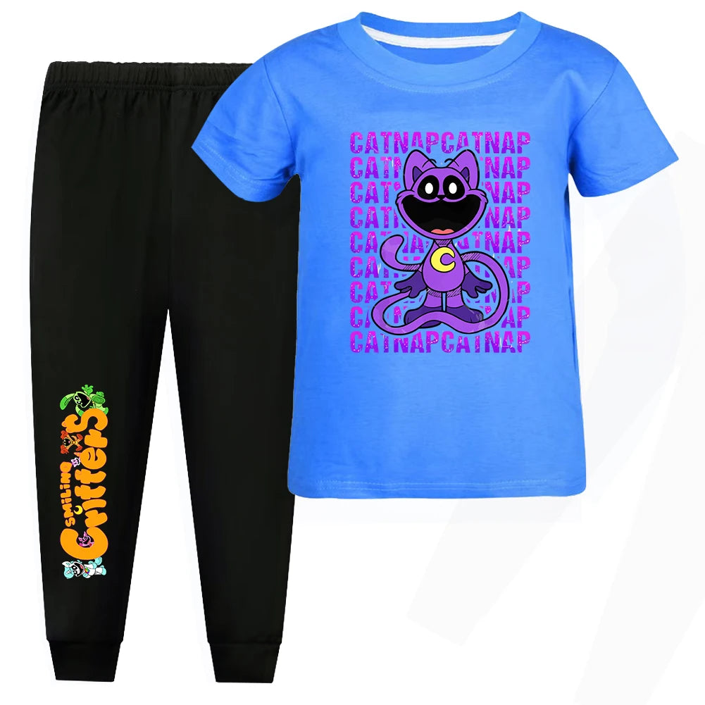 Smilings Critters Cat Outdoor Clothing Children Top Tracksuit for Girls Boutique Clothes for Trips Striped Children's Fashion