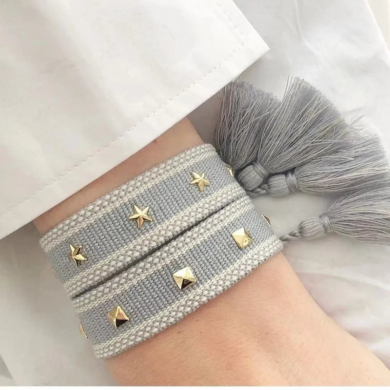 Vintage Friendship Bracelets STARS | MOON Bracelets Adjustable Woven Arm Stacked Jewelry