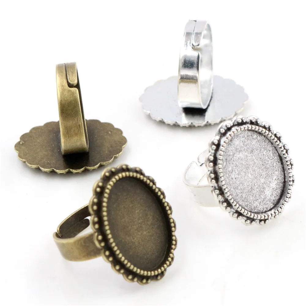 Fit 13x18mm 5pcs Bronze Antique Silver Plated Color Oval Adjustable Ring Settings Blank/Base,Fit 13x18mm Glass Cabochons