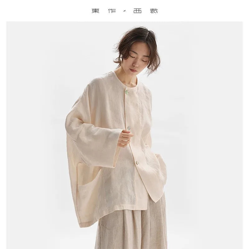 Chinese Style~ Linen Shirt, Loose Plus-Size Women's Clothing, Casual Top, Sun Protection Cover-Up, New Spring and Summer Styles