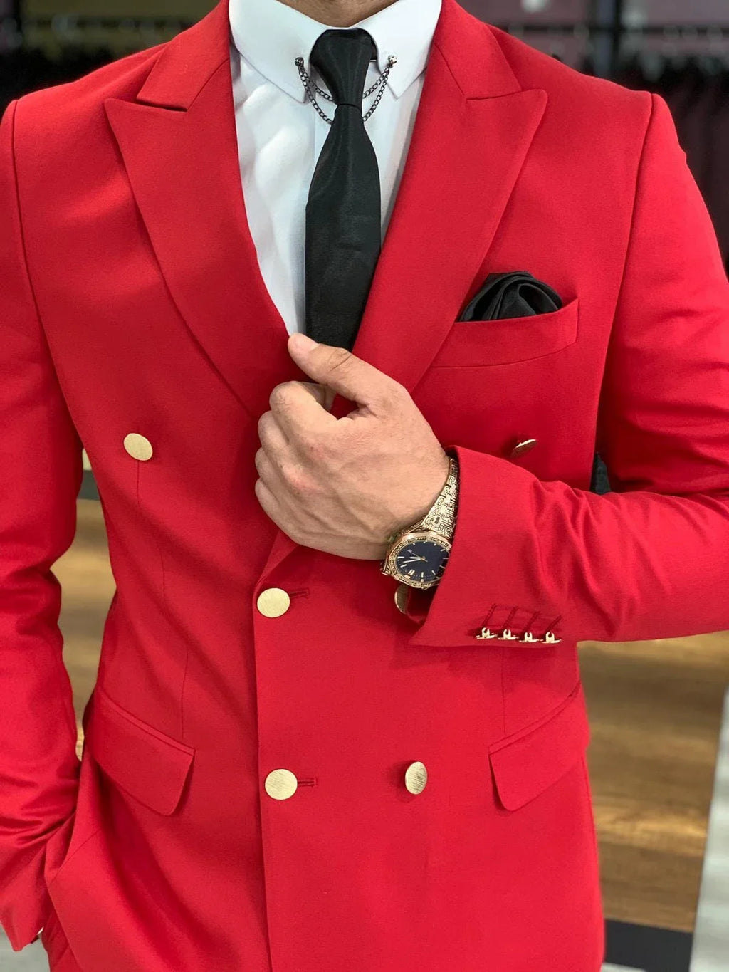 2-piece  Red Men Suit Blazer Pants Double Breasted Peaked Lapel Business Slim Wedding Groom Tailored Costume Homme