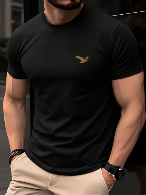100% pure cotton men's summer casual sports fashionable loose spread eagle pattern printed round neck short sleeved T-shirt top