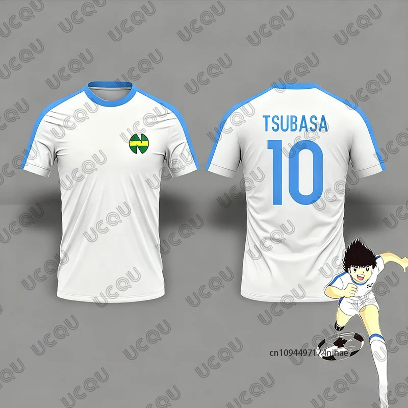 2 Piece Outfit Children Tracksuit Captain Tsubasa Football No.10 Print Tshirt+Shorts Set Casual Suit Sports Kids/Adult Clothes