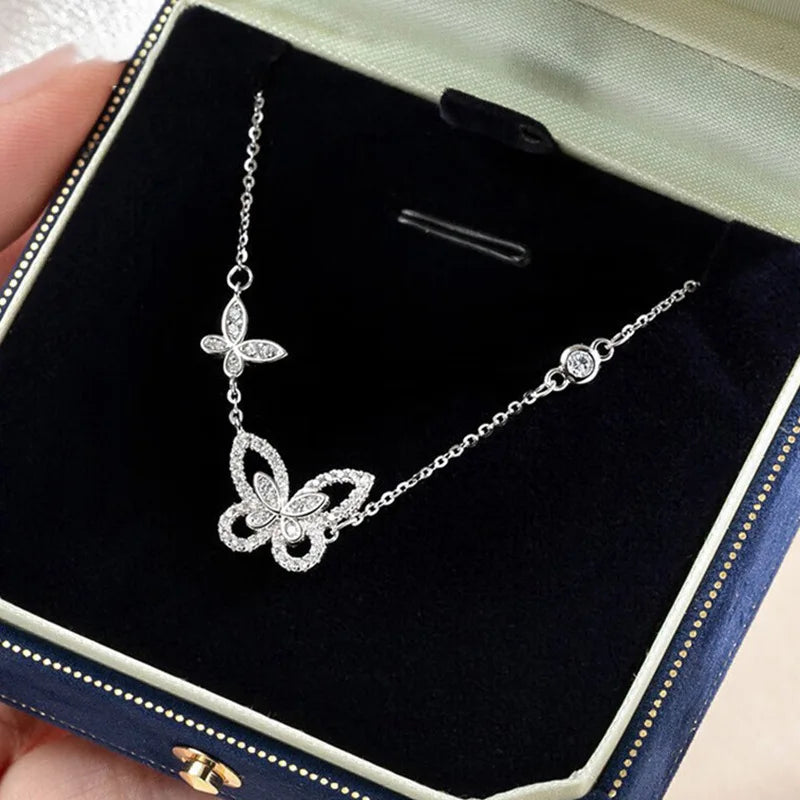 Fashionable Butterfly Combos Necklace Bracelet Earrings Ring Set Rhinestone Designed Illusion Butterfly Jewelry for Women
