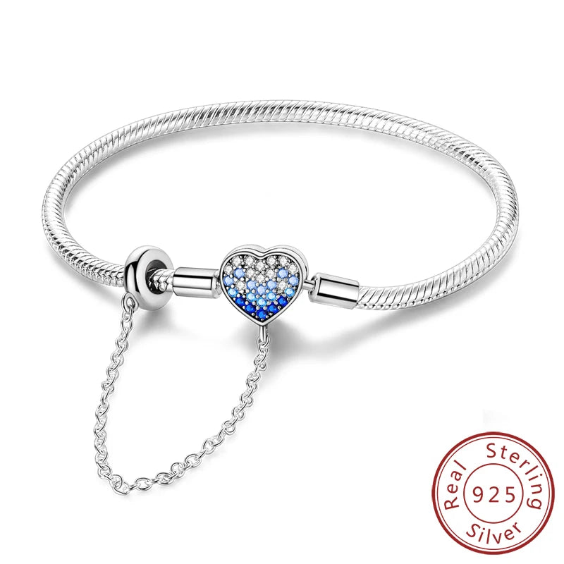 Bracelet 17-20CM Love Heart Original 925 Sterling Silver Charm Bracelet Pave Zirconia Bracelet for Women DIY Charm Jewelry Gifts