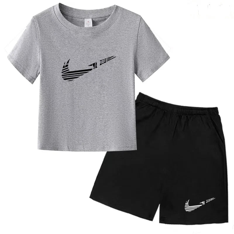 Children Clothes T-shirt Fashion Short-Sleeved+Shorts Summer Boy Girl Toddler 3-12Years Casual Sports Brand Jogging O-collar Set