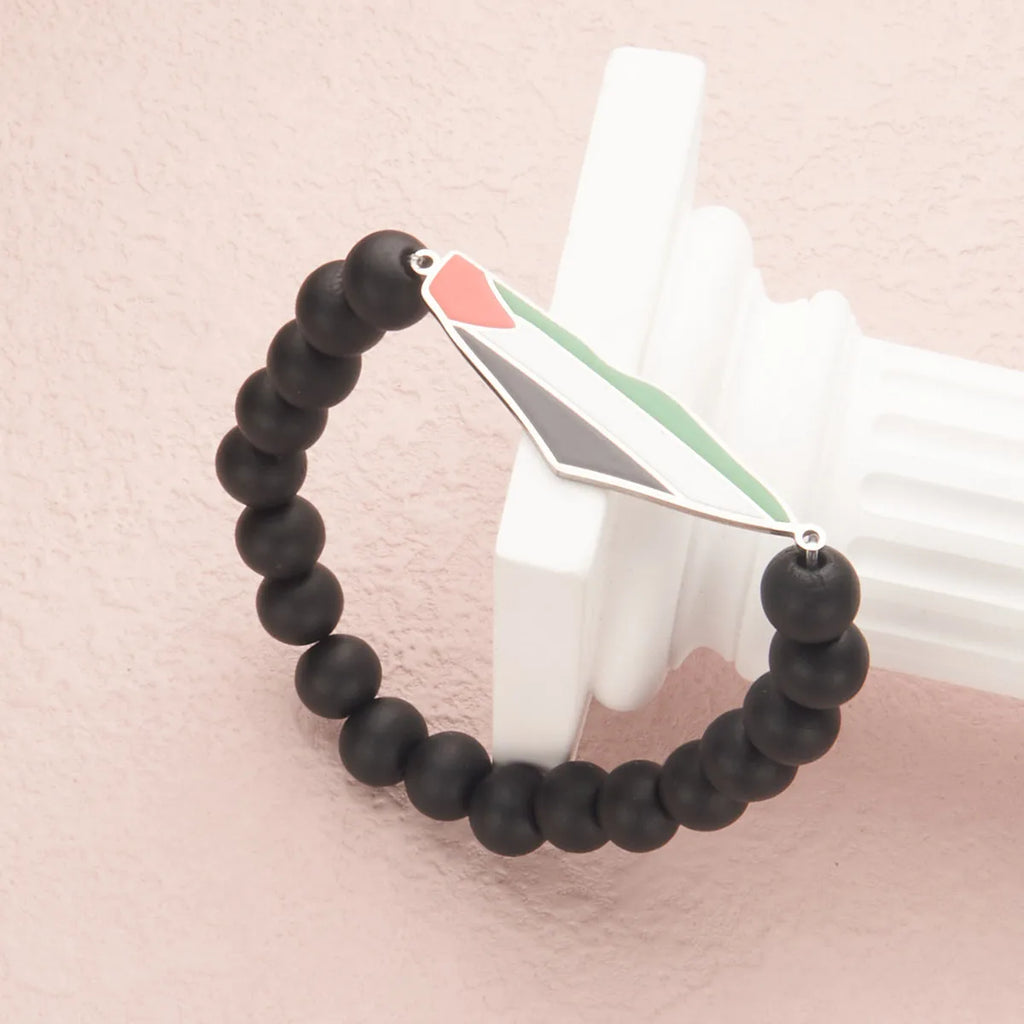 HNSP Palestine Beaded Bracelet For Men Hand Chain Stainless Steel Palestine Map Flag Pendant Jewelry Accessories Series