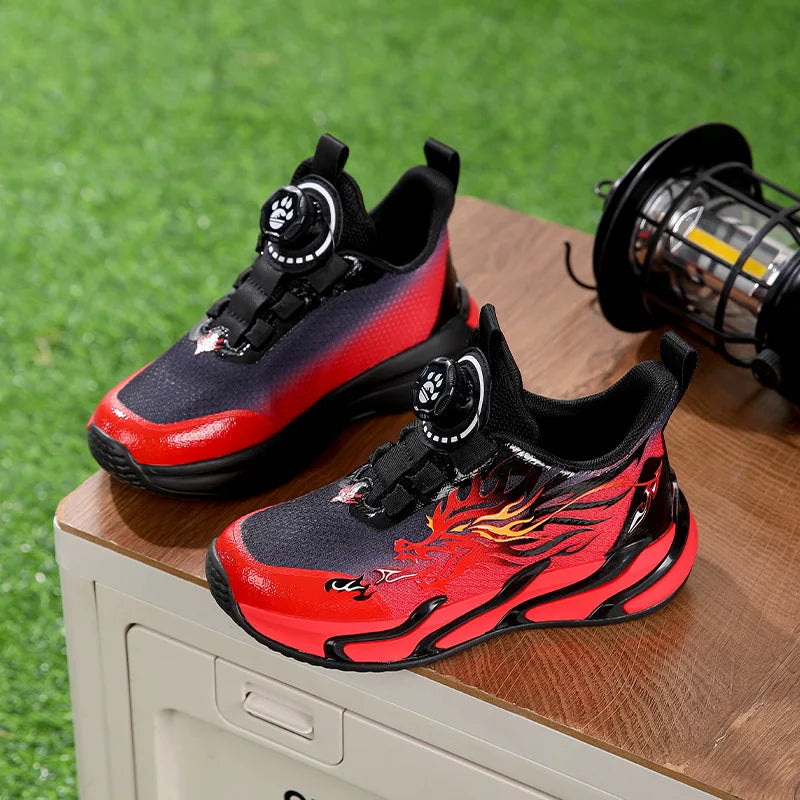 Boys' Breathable Running Shoes 2025 Style Button Design Mesh Soft Bottom Anti-Slip Children's Sport Shoes Comfortable All-Season