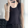 100% pure wool ice silk black-and-white striped knit sling women's round neck sleeveless top slim joker vest in summer