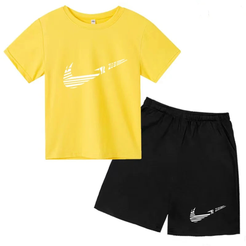Children Clothes T-shirt Fashion Short-Sleeved+Shorts Summer Boy Girl Toddler 3-12Years Casual Sports Brand Jogging O-collar Set