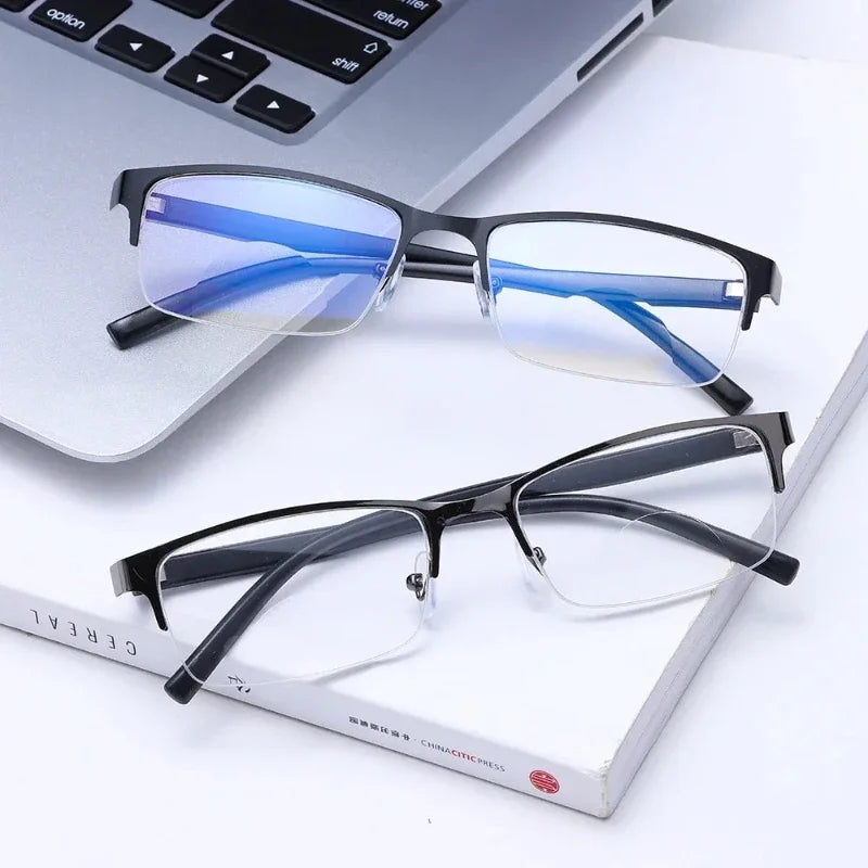 Anti Blue Light Blocking Half Frame Eyeglasses for Woman Man Business Progressive Multifocal Reading Glasses Presbyopia eyewear